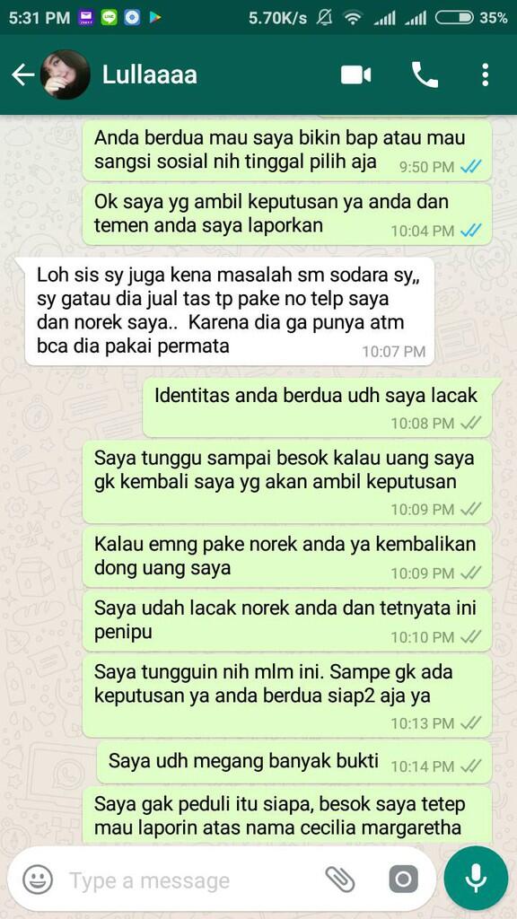 Bantu saya cari penipu atas nama CECILIA MARGARETHA