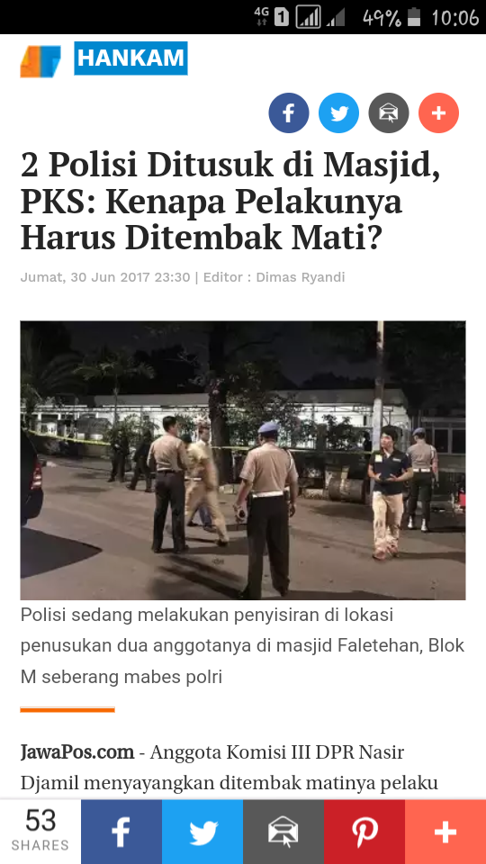 2 Polisi Ditusuk di Masjid, PKS: Kenapa Pelakunya Harus Ditembak Mati?