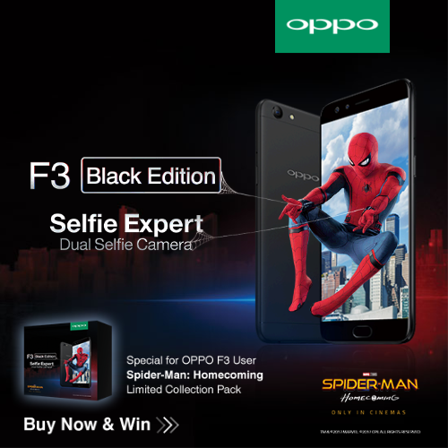 OPPO F3 Black Edition; Spider-Man: Homecoming Limited Collection Pack!