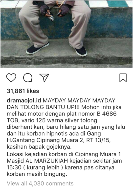 Tukang Ojek Online Dikabarkan Jadi Korban Hipnotis di Jakarta Timur