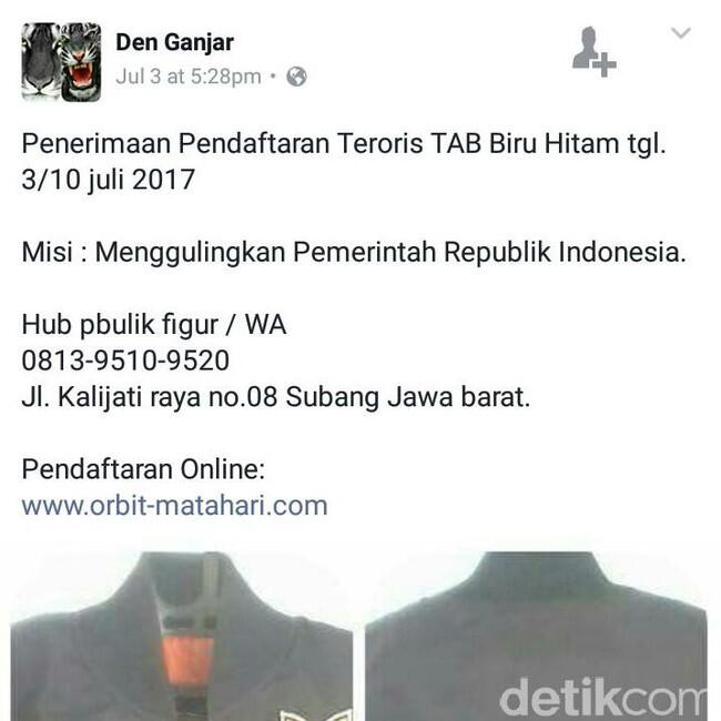 Polres Subang Periksa Pemilik Akun Facebook Pendaftaran Teroris