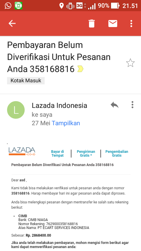 LAZADA HARAP HENTIKAN NOTIFIKASI ORDER EXPIRED KE EMAIL SAYA KARENA SANGAT MENGGANGGU