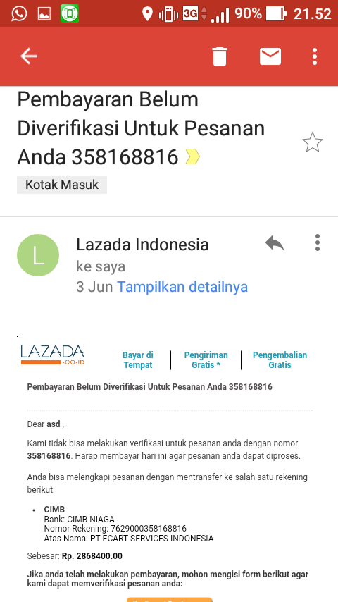 LAZADA HARAP HENTIKAN NOTIFIKASI ORDER EXPIRED KE EMAIL SAYA KARENA SANGAT MENGGANGGU
