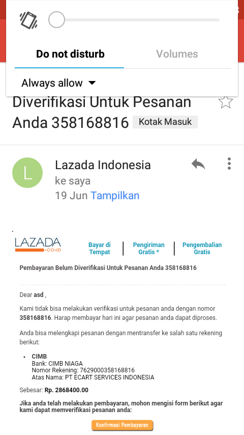 LAZADA HARAP HENTIKAN NOTIFIKASI ORDER EXPIRED KE EMAIL SAYA KARENA SANGAT MENGGANGGU