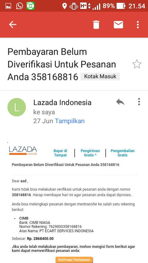 LAZADA HARAP HENTIKAN NOTIFIKASI ORDER EXPIRED KE EMAIL SAYA KARENA SANGAT MENGGANGGU