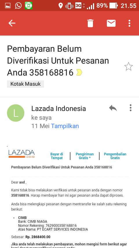 LAZADA HARAP HENTIKAN NOTIFIKASI ORDER EXPIRED KE EMAIL SAYA KARENA SANGAT MENGGANGGU