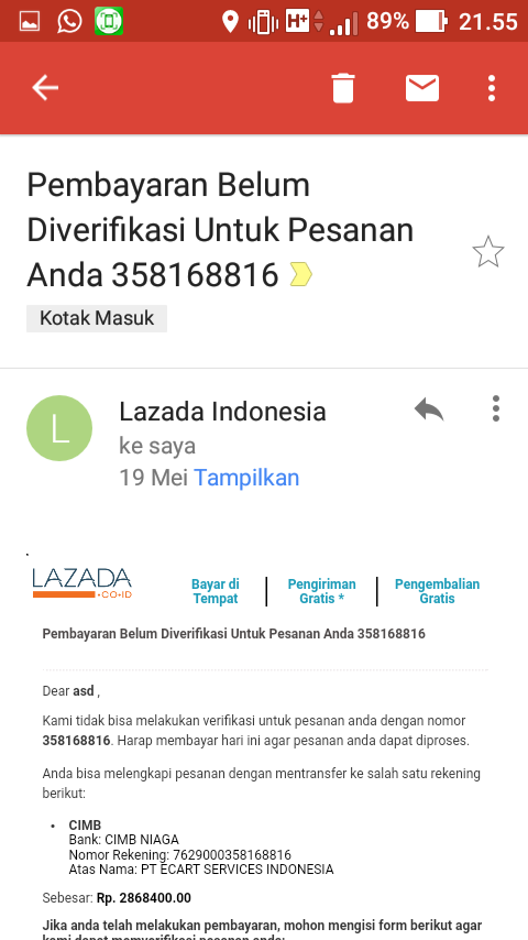 LAZADA HARAP HENTIKAN NOTIFIKASI ORDER EXPIRED KE EMAIL SAYA KARENA SANGAT MENGGANGGU