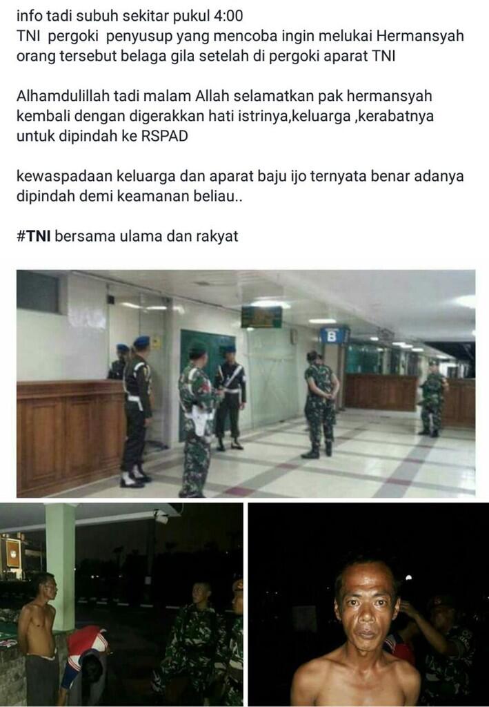 TNI Cek Isu Percobaan Penyerangan Ahli IT Hermansyah di RS