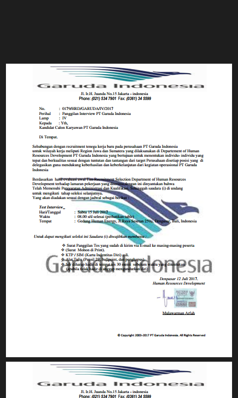 Contoh Surat Lamaran Kerja Garuda Indonesia - Bagi Contoh ...