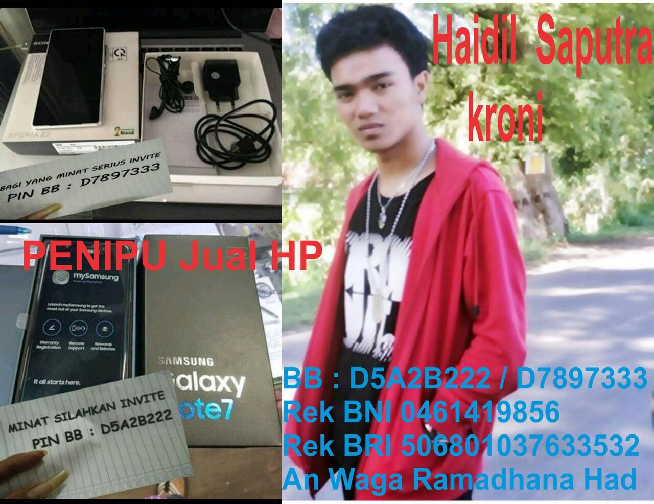 Haidil Saputra Penipu online jual hp di Bukalapak melalui pin BB