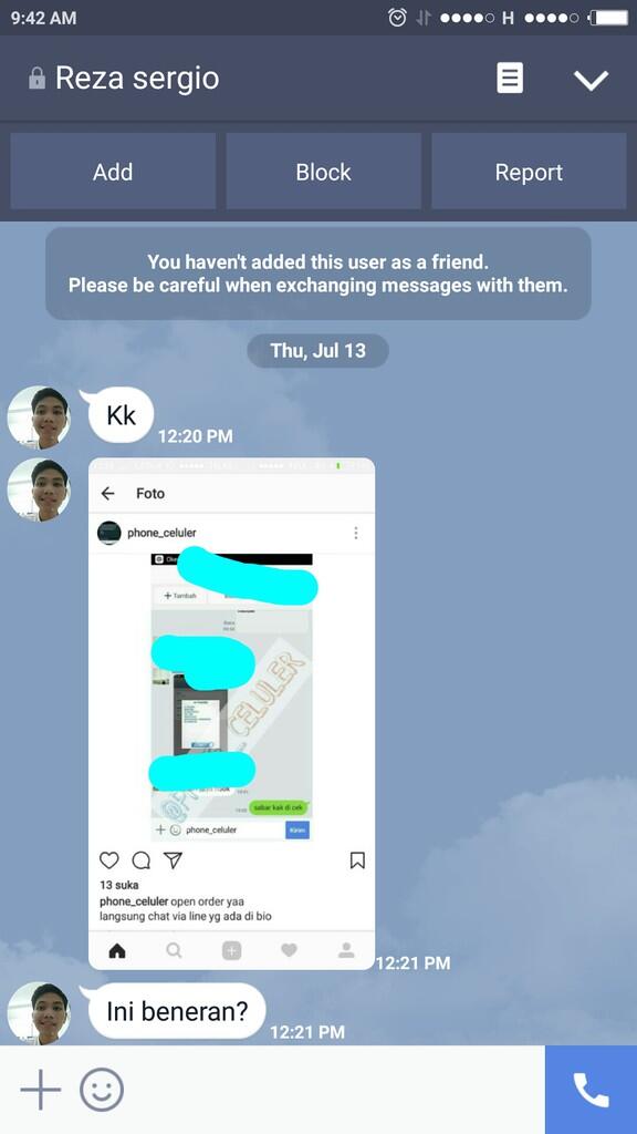 Penipuan di instagram dgn akun @phone_celuler