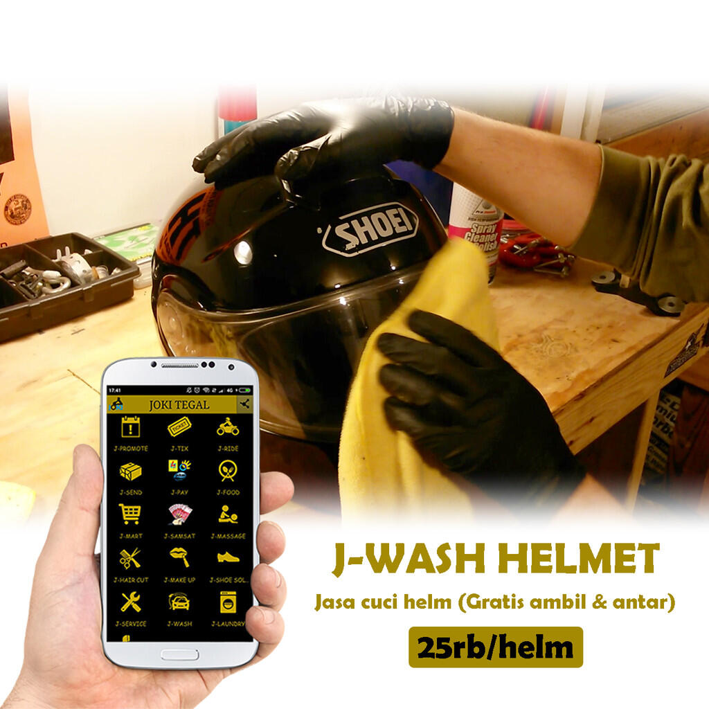 J-WASHELM Jasa Cuci Helm Panggilan Ojek Tegal Murah Online Cepat Aman