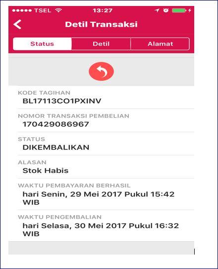 Pengaduan terhadap BUKALAPAK atas transaksi yang dibatalkan tapi ada di CC