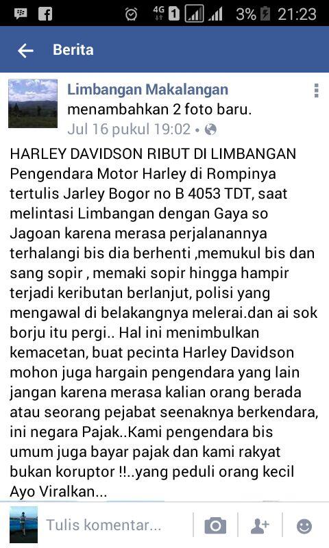 Pengendara Harley Davidson Ini Gebrak-Gebrak Bis Dijalanan