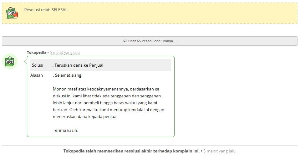 Kekonyolan Pembeli di Pusat Resolusi Tokopedia
