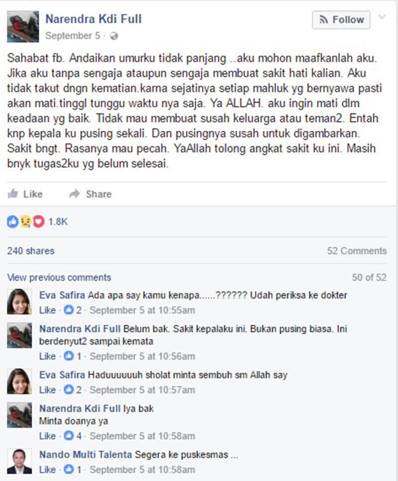 12 Status Pesbuker Sebelum Meninggal Yang Menjadi Kenyataan