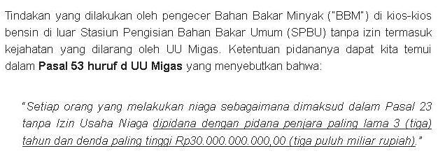 Disperindag Larang Warga Jual Bensin Eceran, Nekat Didenda Rp 6 Miliar