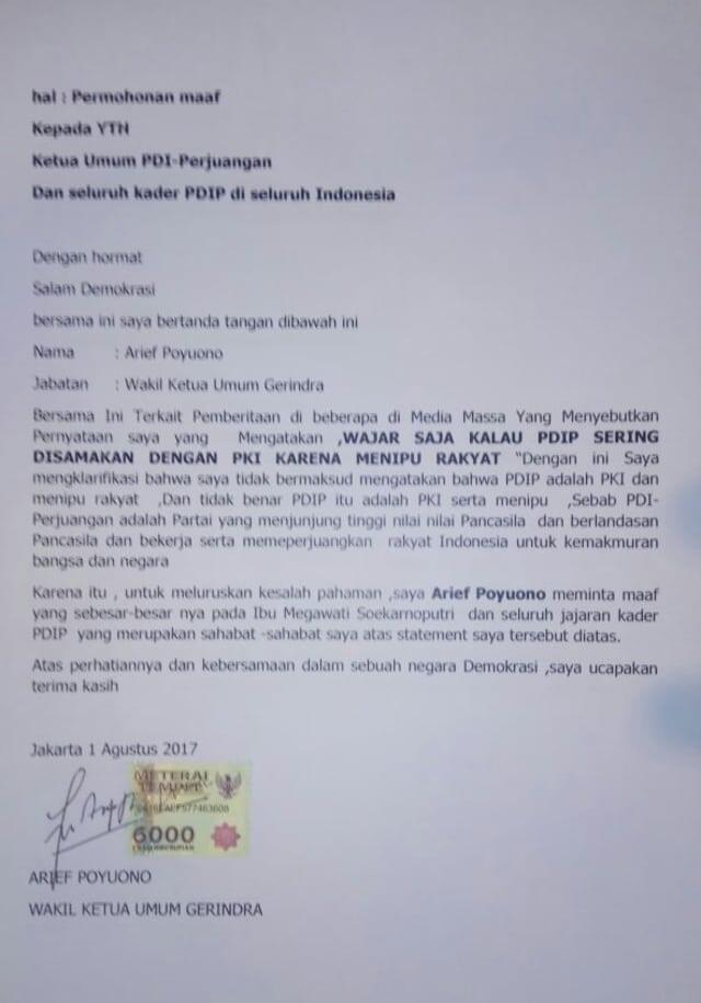 Waketum Gerindra Minta Maaf soal 'Wajar PDIP Disamakan dengan PKI'