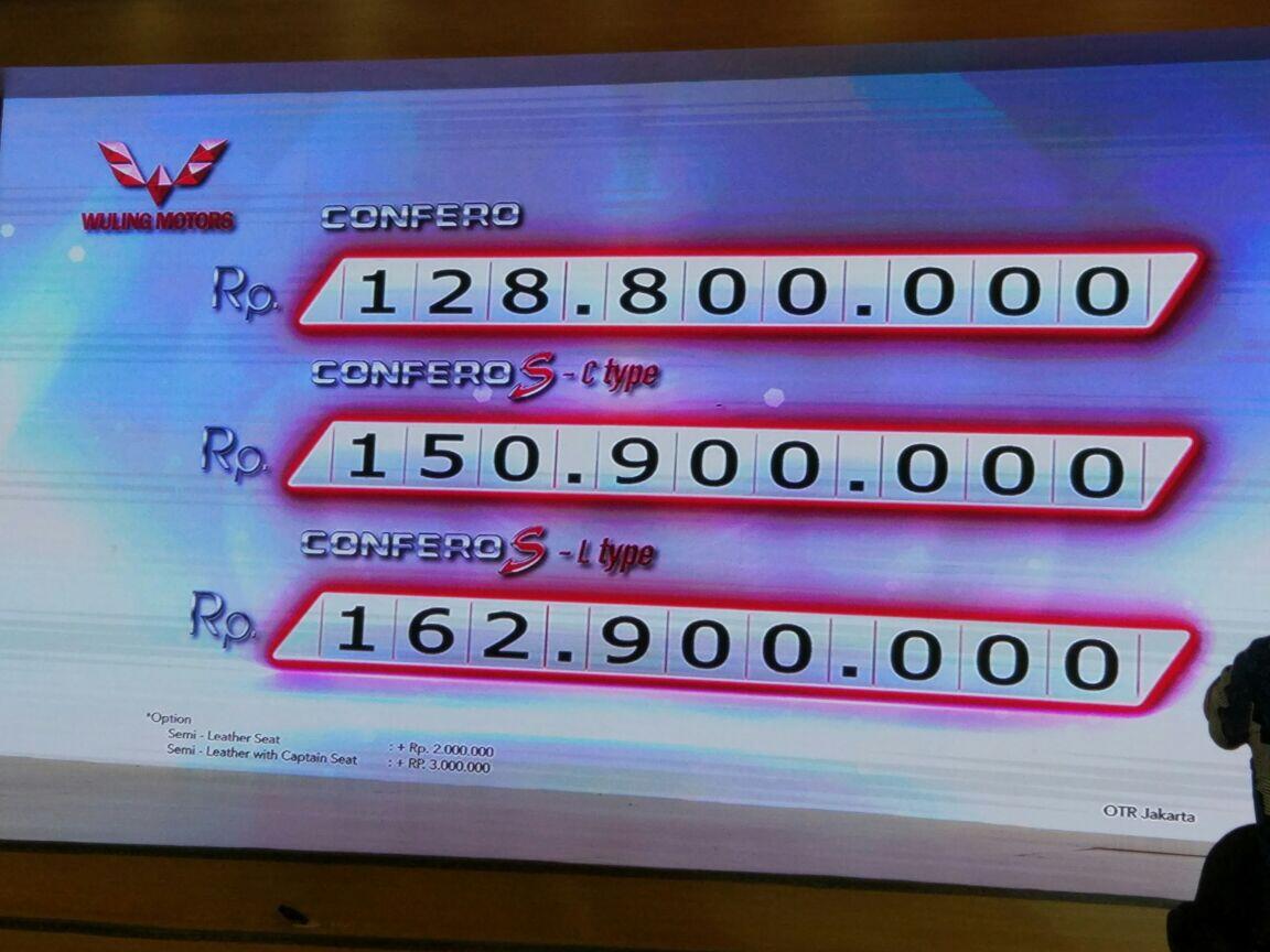 Ini gan harga resmi Wuling Confero di Indonesia!!