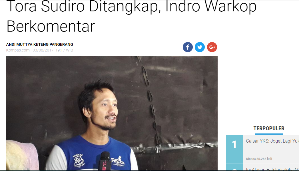 Tora Sudiro Ditangkap, Indro Warkop Berkomentar