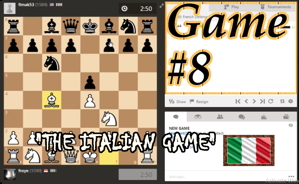 Mencoba Pembukaan Italian Game pada permainan Catur Online (#Mau Jadi Youtuber Catur)