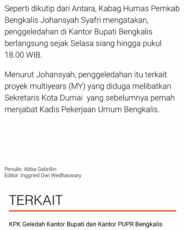 KPK Cegah Sekda Kota Dumai ke Luar Negeri