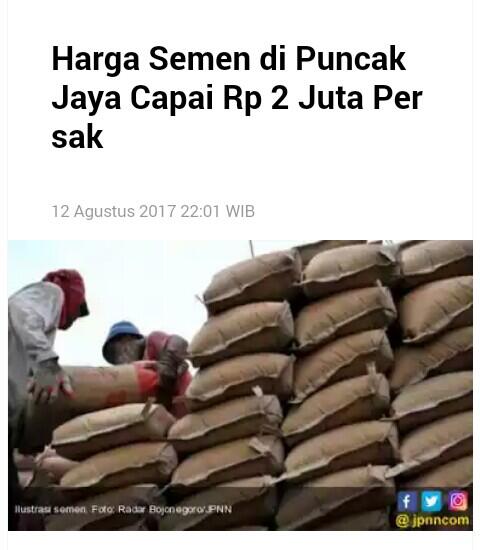 Harga Semen di Puncak Jaya Capai Rp 2 Juta Per sak