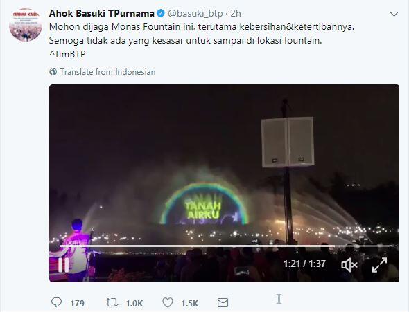 Diresmikan Djarot, Air Mancur Monas &quot;Menari&quot; Indah Diiringi Lagu oleh Addie MS