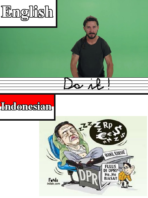 Terjemahan Inggris-Indonesia yang diplesetkan ke pengucapannya