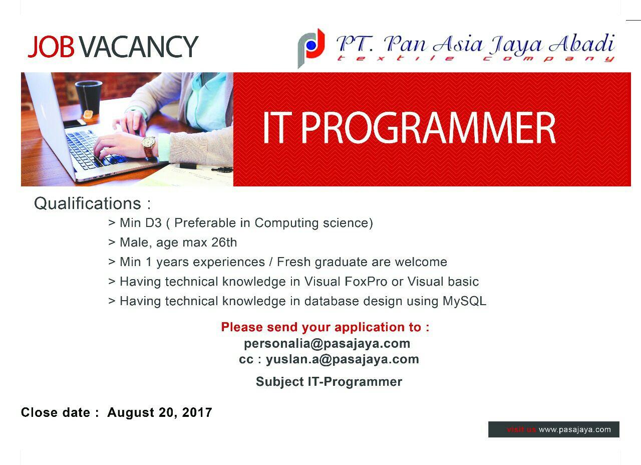 Di Butuhkan Segera Programmer penempatan Bandung