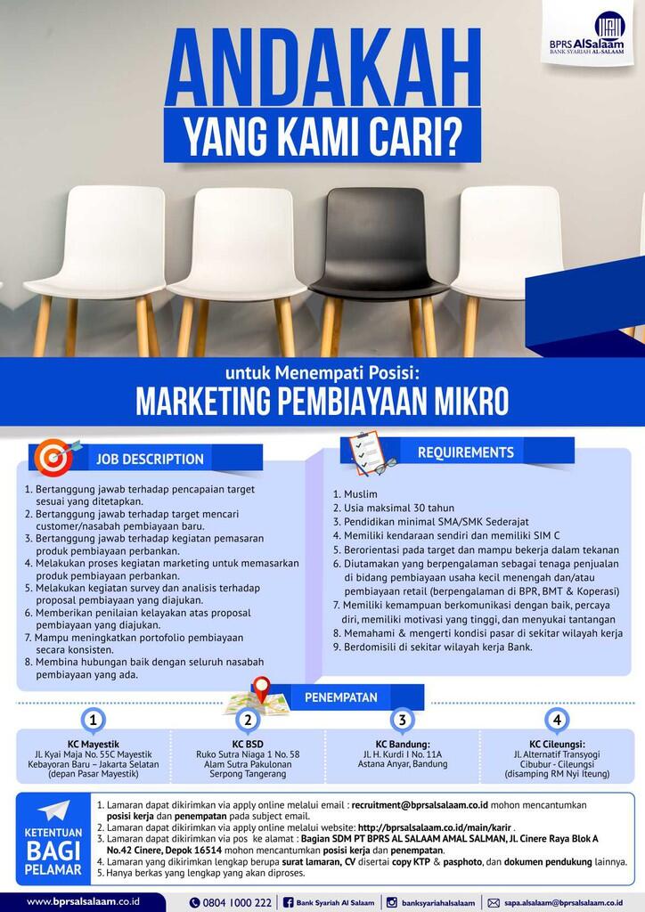 &#91;TANGSEL/DEPOK/BOGOR/JAKARTA SELATAN&#93; Lowongan MARKETING PEMBIAYAAN MIKRO SYARIAH
