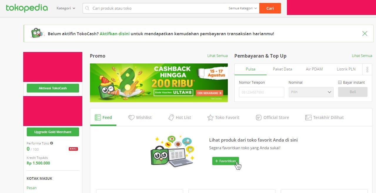 Akun tokopedia dengan Saldo Topads