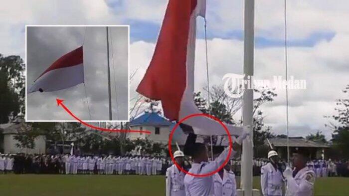 kejadian memalukan saat upacara bendera Begini Kronologi Peci Paskibra Tersangkut di Bendera Saat 