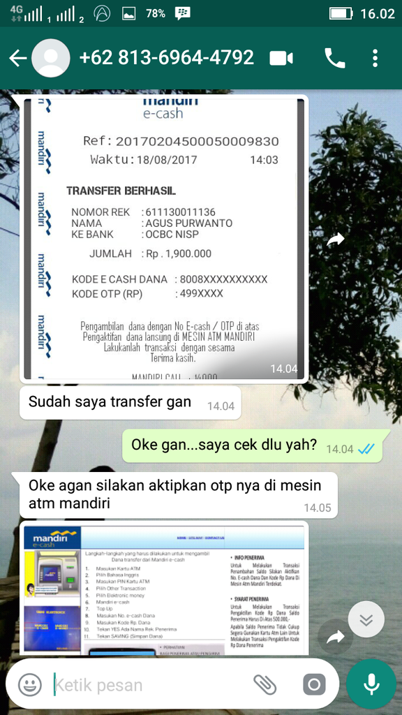 modus penipuan lewat e-cash mandiri (hati hati jualan online)