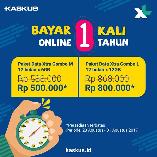 Bayar 1 Kali Online 1 Tahun dari Paket Xtra Combo XL