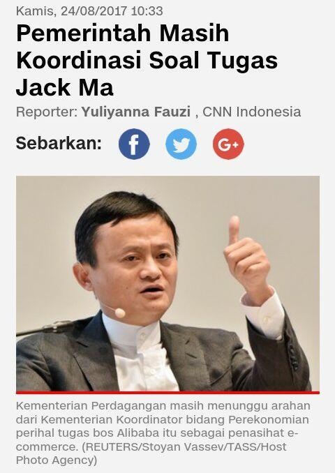 Pemerintah Masih Koordinasi Soal Tugas Jack Ma