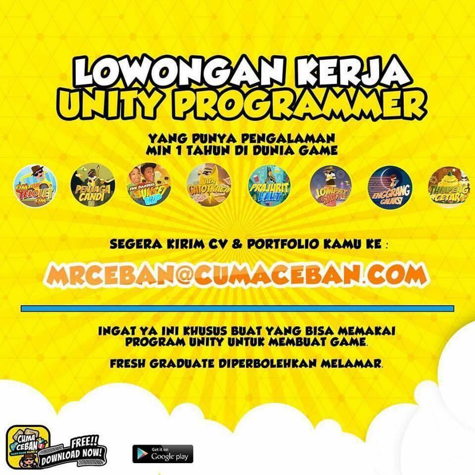 LOWONGAN UNITY3D PROGRAMMER - CUMACEBAN