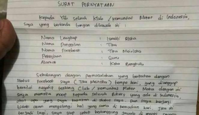 Bikin Geger Klub Motor, Guru Cantik Asal Bengkulu Minta Maaf