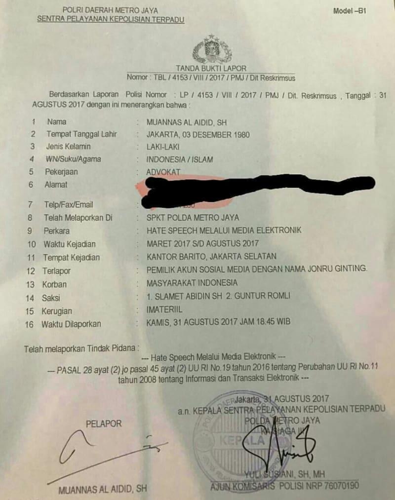 Jonru Dilaporkan ke Polisi