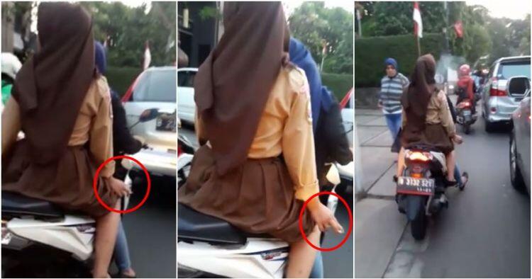 Perilaku pelajar berhijab merokok di jalanan ini bikin ngelus dada