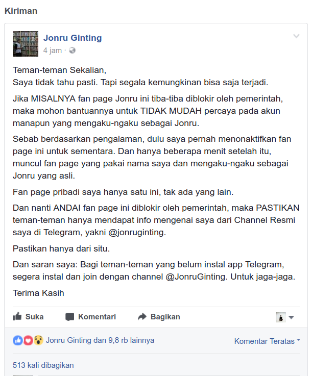 Saat Jonru Berandai-andai Akun Facebook-nya Diblokir