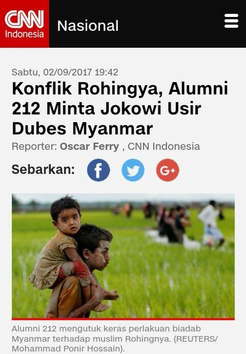 Konflik Rohingya, Alumni 212 Minta Jokowi Usir Dubes Myanmar