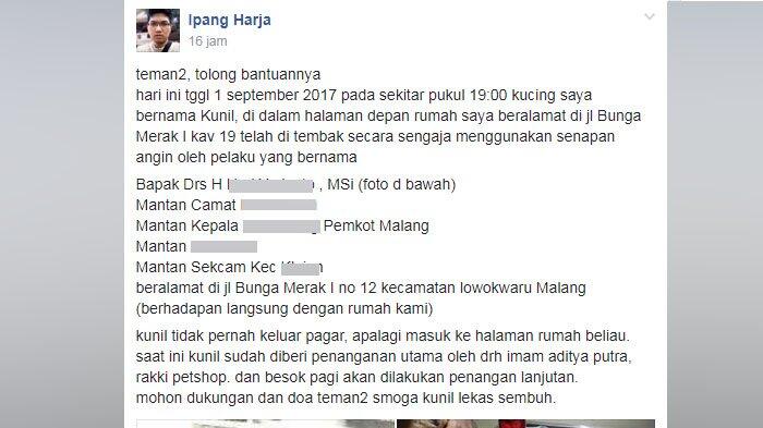 Viral di Medsos, Mantan Pejabat Kota Malang Tembak Kucing Tetangga