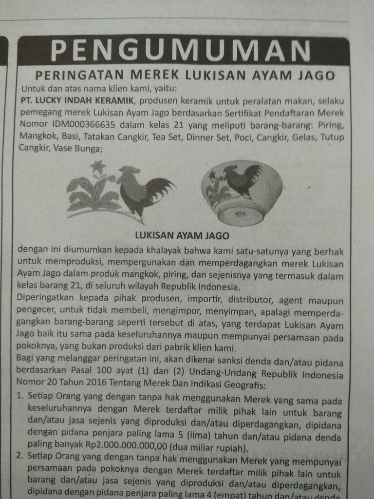 Mangkuk Ayam Jago Ada Pemiliknya, Jangan Sembarangan Pakai Gan!