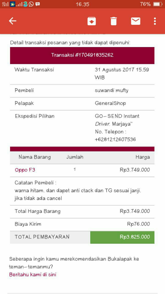 KECEWA BELI BARANG (HANDPHONE) DI BUKALAPAK Kirim VIA GOSEND instan courier