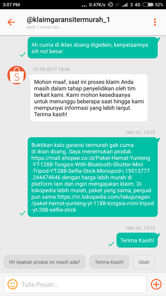 Shopee.co.id, klaim garansi termurah hanya di iklan doang digedein, PAYAH