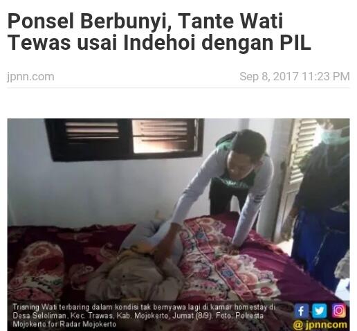 Ponsel Berbunyi, Tante Wati Tewas Usai Indehoi dengan PIL