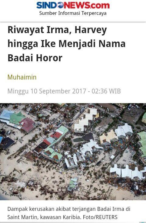 Riwayat Irma, Harvey hingga Ike Menjadi Nama Badai Horor