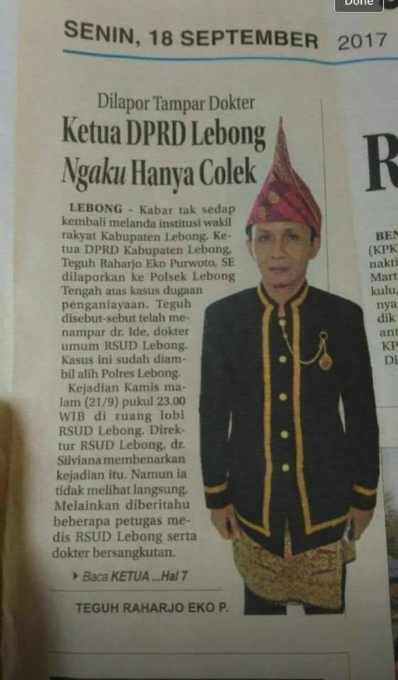 Ketua DPRD Lebong Jambi Menampar Dokter di Rumah Sakit