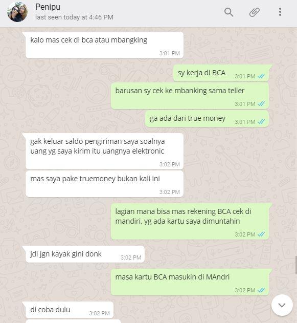 MODUS PENIPUAN MENGGUNAKAN TRUE MONEY